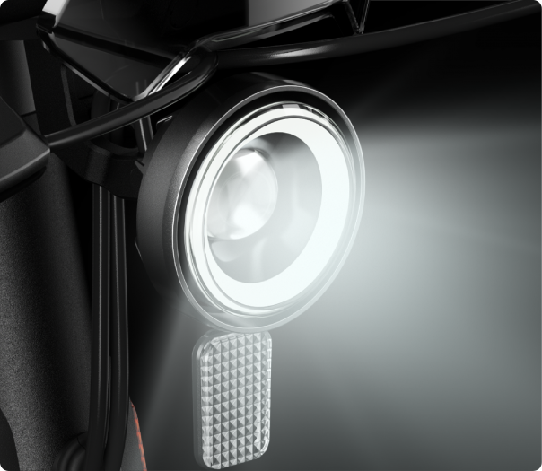 Der Kick Scooter hat das von Niu bekannte Tagfahrlicht mit einem Leuchtring. (Bild: Niu)